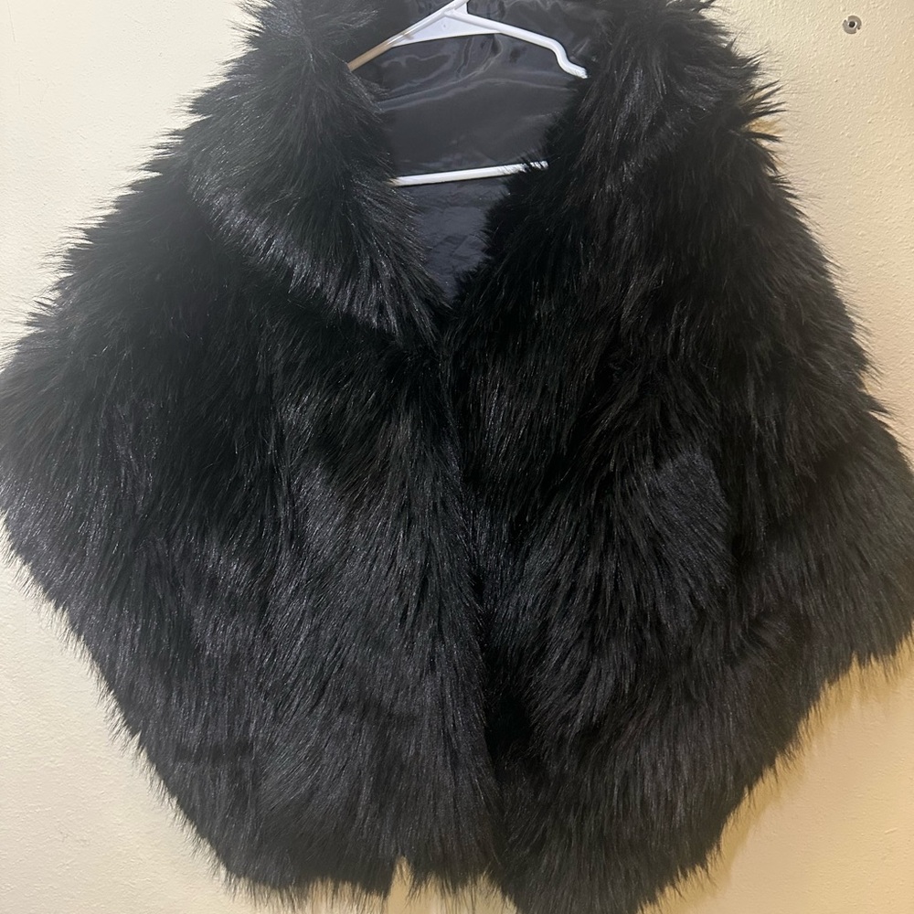 Black Faux Fur Chic Glamorous Black Shawl